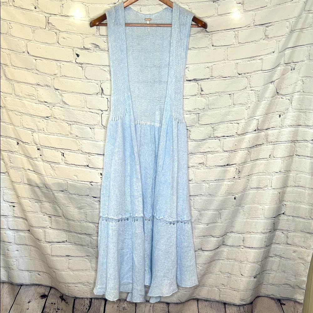 Free People Powder Blue Sweater Duster Long Vest All Size